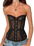 Spring Summer Sexy Hollow Out Waist Fishbone Strapless Shaping Top Slim Lace Corset Transparent Body Shaping Underwear G9N8