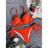 XS - XL Knotted Push Up Bikini Swimsuit Female Swimwear Women Two-pieces Bikini Set With Bra Cup Bather Bathing Suit Swim V3992