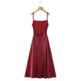 Australian Women's Back-cross-strap Hollow-out Camisole Dress With Chest Pleats Slim-fit Waist And Long Skirt Pure Desire ZJBL
