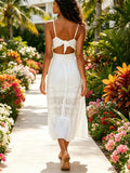 Women Lace Floral Long Dress Sleeveless Loose A-line Dress 2026 Summer Bohemian Casual Sexy Chic Dresses