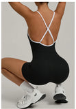 Spring/summer Women's Contrasting Yoga Jumpsuit Hollow Out Cross Back Camisole One Piece Sports Suit Hip Lifting Fitness Romper