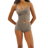 2 Piece Sets Women's Solid Color Bow Camisole Tops and Shorts Sets Summer Casual Loungewear