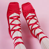 2026 Plus Size 43 Retro Red Lolita Ankle Wrap Pumps Sweet 5cm Med Square Heels Gothic Cosplay Ballet Mary Janes Shoes Women