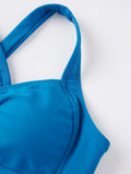Women Summer Solid Color Bikini Sets Sleeveless Bra with High Waist Drawstring Skort Bathing Suit 2-piece Swimsuit
