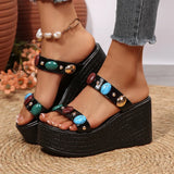 Fashion Gems Chunky Wedges Sandals Women Summer Plus Size 43 Platform Slippers Woman 2026 Gold Super High Heeled Sandalias Mujer