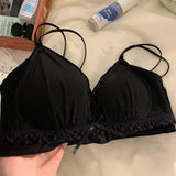 Women's French Ruffle Bralette Set | Wirefree Push Up with Silk Touch Thin Cups for Small Chest | Sweet & Trendy MOYISU Bra S-XL