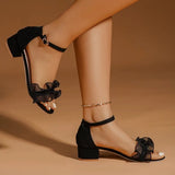 2026 Fashion Ankle Strap Bowknot Sandals Women Summer Open Toe Square Heel Sandls Woman Plus Size Sandals