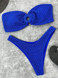 Wrinkled Fishnet Strapless Bandeau Bikini Women Swimsuit Female Swimwear Two-pieces Bikini set High Cut Bather Bathing Suit Swim