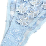 Blue Floral Lace Mesh Bra and Panties Set for Women Push Up Underwire Adjustable Straps Daily Sleepwear Romantic Fancy Lingerie