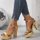 Summer Luxury Diamond Buckle Strap Women's Pumps Square Heel Solid Pumps Shoes Women Fashion Pu Platform High Heels Female