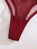 Ladies' wine red heart-shaped design embroidered semi transparent comfortable breathable underwear set, suitable ZA825026