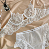 Summer French Lace Bralette Beachwear Small Bust Anti-Sagging Soft Wire Light Support Gathering AU MOYISU Sexy Panty Tushy Set