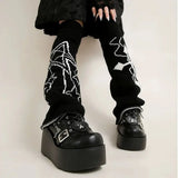 Size 42 Gothic Black Platform Creepers Shoes White Smooth Faux Leather Goth Creepers E-girl Chunky Lace Up Lolita Casual Shoes
