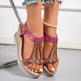 String Bead Wedge Heels Gladiator Sandals Women 2026 Summer Chunky Platform Sandles Woman Elastic Strap Plus Size Sandalias 43