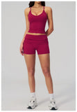 Summer 2Pcs Yoga Sets Women Camisole Slimming Sports Tank Top Pleate High Waist Shorts Fitness Suit Gym Running Excersize Wear