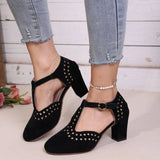 2026  Women Sandals Fashion  Round Toe Hollow Thick Heel Sandals Casual Summer Shoes