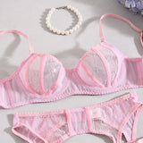 Toucheart Women Lace Sexy Lingerie Panty Patchwork Solid Color Skinny Plunge See-through Romantic Interesting Underwear Cute Set