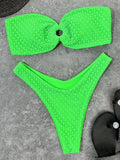 Wrinkled Fishnet Strapless Bandeau Bikini Women Swimsuit Female Swimwear Two-pieces Bikini set High Cut Bather Bathing Suit Swim