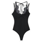 Women's Lace Patchwork Halter Neck Bodysuits Lace Backless Halter Bodysuit Strap For Women Daily Wear Bodysuits Pure Desire SSQF