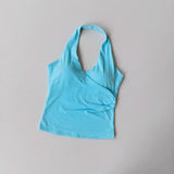 Sexy V-neck Cross Halter Neck Yoga Vest Sleeveless Sports Bra with Chest Pad Naked Sense Fitness Top with Beauty Back Design for