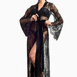 Toucheart Sexy Mesh Nightgown Suit for Women Sexy Lingerie Sexy Lace Women's Solid Color Mesh Perspective Long Nightgown Suit