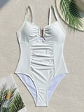 U Shaped Pleated Swimsuits Female Swimwear One Piece Swimsuit Women Monokini High Cut Bathing Suit Swim Beachwear Slim Bodysuit