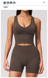Seamless Gym Yoga Sets Women Breathable I-shaped Shock-absorbing Slim Sports Tank Top High Waist Shorts Training Fitness Suit