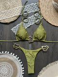 New Sexy Bikini Solid Color Lace-up Split Two-piece Swimsuit for Women