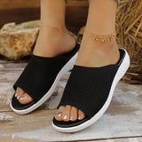 Women's Knitted Breathable Mesh Slide Sandals Soft Flat Sandals with Open Toe Platform Non-Slip Light Casual