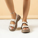 2026 Summer Open Toe Breathable Flat Bottom Comfortable Casual Women's Shoes Solid Color Buckle Fashion