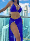3 Pieces Halter Bikinis 2026 Solid Swimwear Female Sexy Swimsuit Women With Mesh Beach Dress Bathers Bathing Swimming Swim Suit