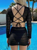 4 Pieces Triangle Bikini 2026 With Mesh Tops & Skirt Swimwear Female Solid Swimsuit Women Bathers Bathing Swimming Swim Suit
