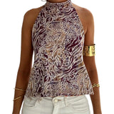 Women Halter Tops Sleeveless Backless Dots/Flower Print Summer Vest for Club Party Summer Tank Top