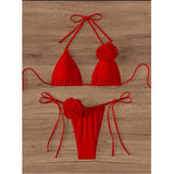 S - XL Sexy 3D Flowers Halter Strappy Bikini Women Swimwear Female Swimsuit Two-Pieces Bikini Set Bather Bathing Suit Swim V5297