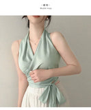 Women Blouses Slim Fit V-neck Lace Up Open Stitch Versatile Sleeveless Top For Female Chiffon Tops Summer Fashion PPAY