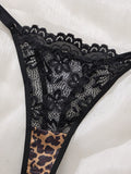 European and American style hot girl leopard print lace lingerie set-Sexy see-through half-cup shaping bra,thong pants ZA825182
