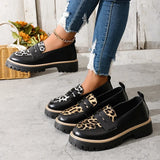 Fashion Leopard Print Platform Loafers Women Plus Size 43 Slip On Pu Leather Shoes Woman Comfort Thick Bottom Office Work Shoes