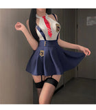 Sexy Student Skirt Sets Hanging Neck Tie JK Campus Short Backless Deep V Suspenders Sleeveless Skirt Sets For Women Elegant EMYH
