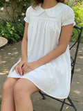 Women Casual White Mini Dress Short Sleeve Doll Collar Loose Shirt Dress 2026 Summer Retro Streetwear