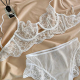 MOYISU French temptation lace big boobs small bra underwear ultra thin set transparent white sensory pure desire underwear