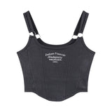 Letter Print Tank Top Women Cotton Bras Tops Hot Girls Streetwear Underwear Built In Bra Small Cup Crop Top Padded Camisole