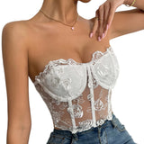 Phantasy Sexy Lace See through Crop Top Women Fashion Floral Embroidery Black Tank Top Night club Dress up 2026 Summer Outfit