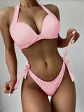 Summer Fashion Solid Color Strap Bikini Anti-Wrinkle Comfortable Swimsuit Perfect Beachwear for Pool Party And Sunbathing