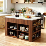 Modern Kitchen Island With Faux Marble Top And Two Drawers