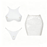 Sexy 3Pcs Swimsuit With Mini Skirt Women Bikini Push Up Swimwear Solid Biquini High Cut Monokini Swim Suit Bathingsuit Beachwear