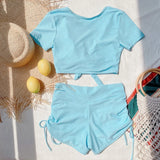 2026 Two Piece Swimsuit Swimwear Women Short Sleeve High Waist Bowknot Bathing Suit Beachwear Snakeskin Print Banadores Mujer