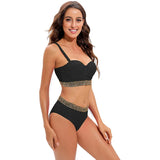 2026 Sexy Bikini Women Push Up Swimwear Swimsuit Gold Wavy Edge Patchwork High Waist Bikinis Set Bathing Suit Biquinis Feminino