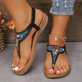 Colorful Crystal Bohemian Sandals Women Summer Anti Slip Clip Toe Beach Sandles Woman Comfy Flat Heel Gladiator Sandalias Mujer