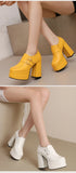 Plus Size Double Row Small Buckle Side Zipper Square Toe Double Layer Platform High Thick Heel Women's Pumps Shallow High Heels