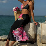 10 Color Flowers Halter Bikini Female Swimsuit Women Swimwear Three-pieces Bikini set With Skirt Bather Bathing Suit Swim V6637C